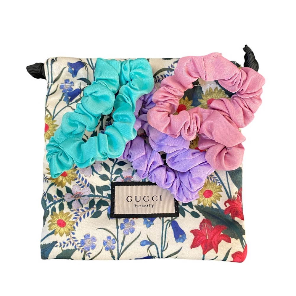New Gucci Beauty 3 Hair Scrunchies & Travel Bag